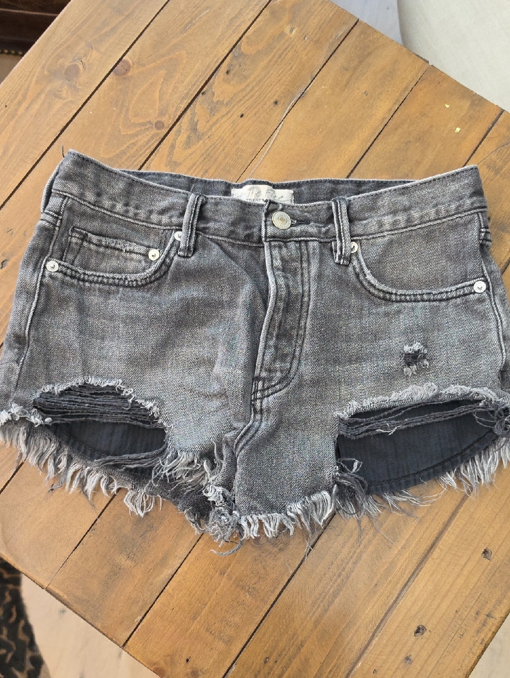 Free People Distressed Grey Denim Cutoff Shorts